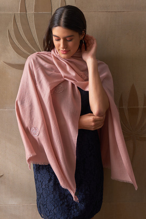 Flower Shower | Embroidered Wool Silk Stole